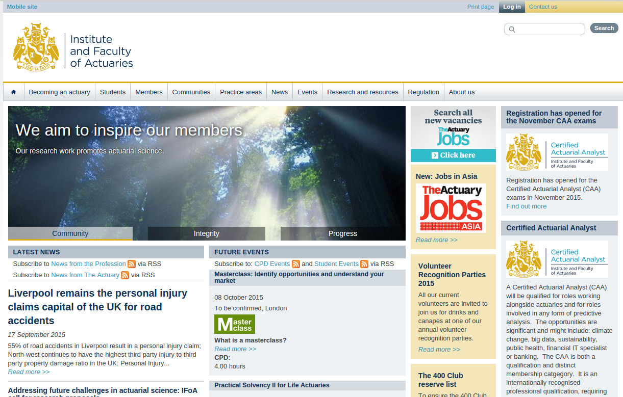 Actuarial profession screenshot