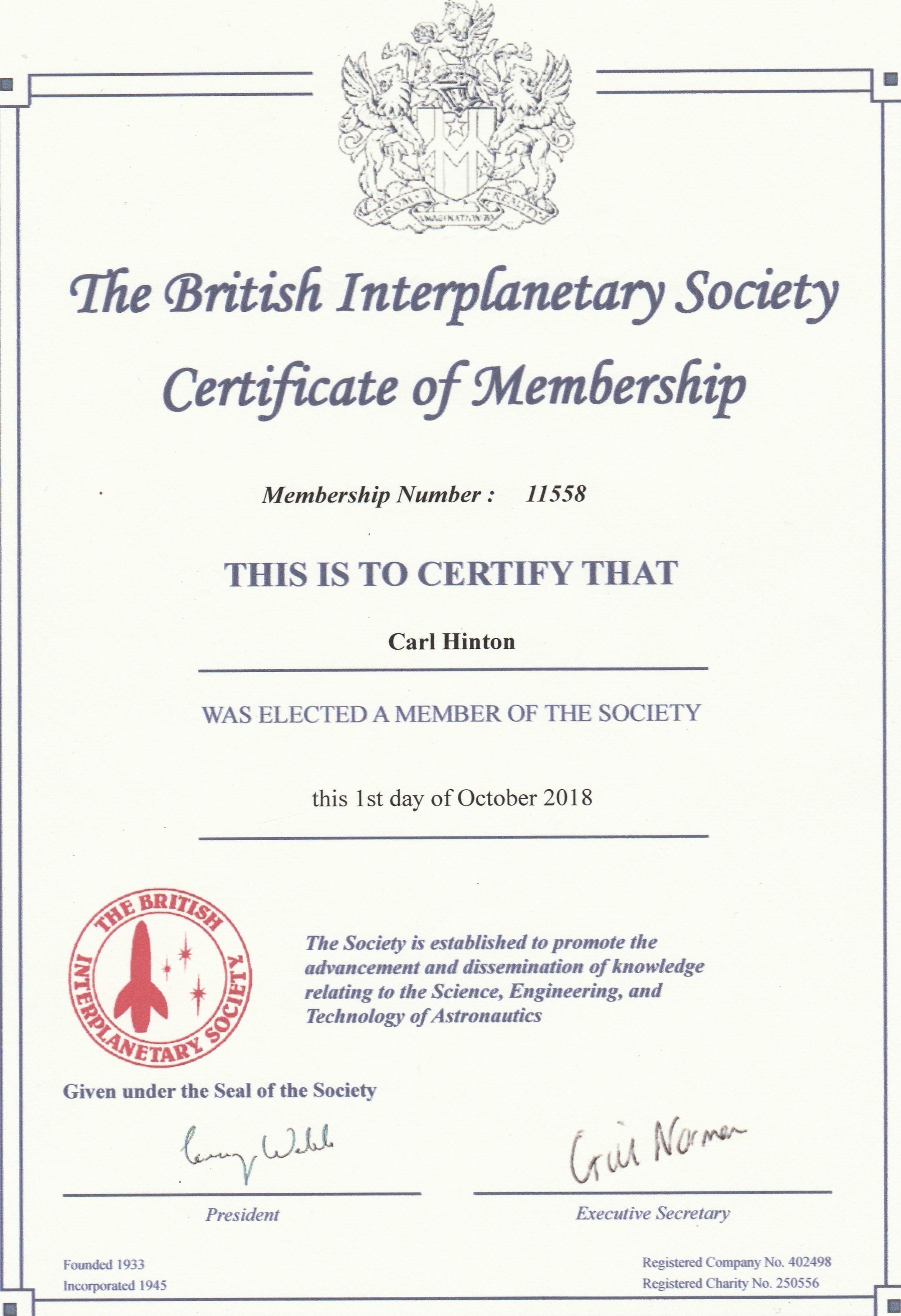 BIS Membership Certificate