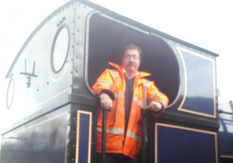 Carl in steam engine cab